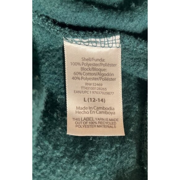 Time and Tru Womens Large Green French Terry Faux Sherpa Pullover Top Sweatshirt - Picture 7 of 8